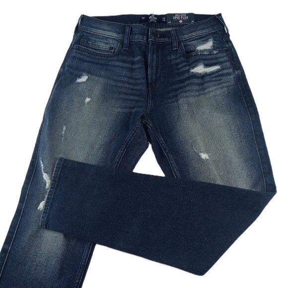 Hollister Epic Flex Athletic Skinny Jeans Men's Size 28 x 30 Dark Wash Ripped - Picture 1 of 8